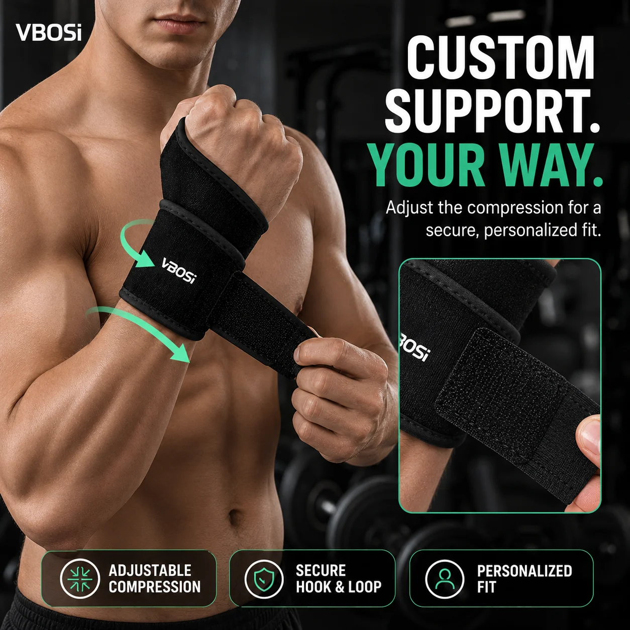 VBSOi Adjustable Wrist Support - Wrist Wraps Weightlifting Support 评论和价格